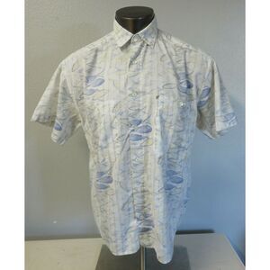 Mens NEW MAN BRAND Short Sleeve Button Front Shirt Blue White Geometric VTG SZ 3
